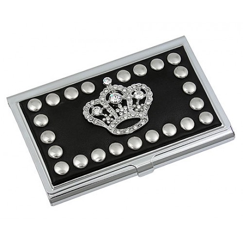 Business Card Holder - Studded Crown - Black - CH-GCH1272B 